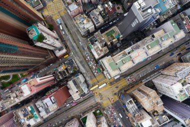 Yau Ma Tei, Hong Kong - 09 May, 2019: Top view of Hong Kong city
