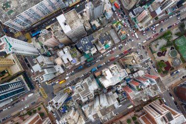 Sham Shui Po, Hong Kong - 07 Mayıs 2019: Hong Kong şehrinin yukarıdan aşağıya görünümü