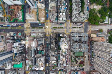 Sham Shui Po, Hong Kong - 07 Mayıs 2019: Hong Kong şehrinin yukarıdan aşağıya görünümü 