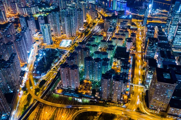 九龍湾 2019年4月25日 夜の香港の街のトップビュー — ストック写真