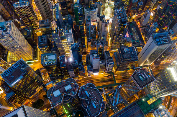 Central, Hong Kong - 29 April, 2019: Top down view of Hong Kong city at night