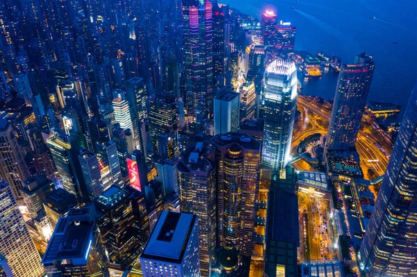 Centrála Hongkong Duben 2019 Pohled Hongkongské Město Noci — Stock fotografie