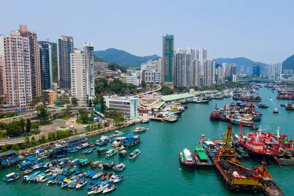 Aberdeen Hong Kong Mai 2019 Drohnenflug Über Den Fischereihafen Von — Stockfoto