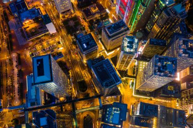 Central, Hong Kong - 21 Nisan 2019: Hong Kong iş bölgesinin gece görüşü