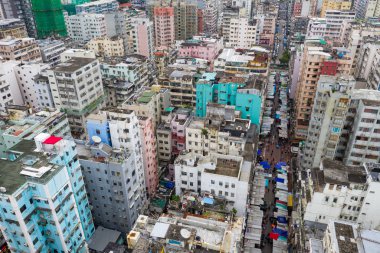 Sham Shui Po, Hong Kong - 06 Mayıs 2019: Hong Kong şehrinin havadan görünümü