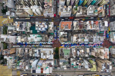 Sham Shui Po, Hong Kong - 06 Mayıs 2019: Hong Kong şehrinin havadan görünümü