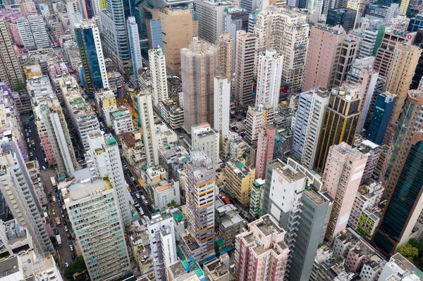 Mong Kok Hong Kong Marzo 2019 Drone Vuela Sobre Ciudad — Foto de Stock