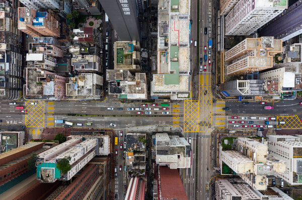 Yau Ma Tei, Hong Kong - 09 May, 2019: Top view of Hong Kong city