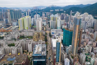 Sham Shui Po, Hong Kong - 06 Mayıs 2019: Hong Kong şehrinin havadan görünümü
