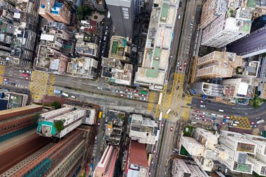 Yau Ma Tei, Hong Kong - 09 May, 2019: Top view of Hong Kong city