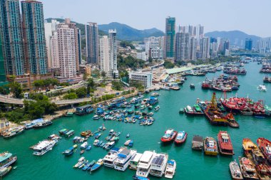 Aberdeen, Hong Kong - 12 Mayıs 2019: Hong Kong balıkçı limanının en iyi görünümü