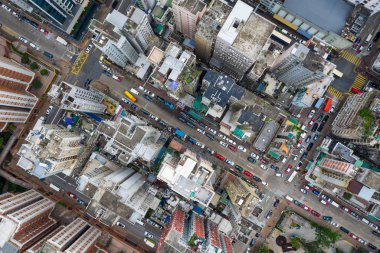 Sham Shui Po, Hong Kong - 06 Mayıs 2019: Hong Kong şehrinin havadan görünümü