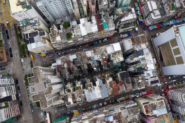 Sham Shui Po, Hong Kong - 06 Mayıs 2019: Hong Kong şehir merkezinde niçin tepeden