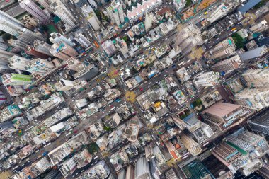 Mong Kok, Hong Kong - 09 Mayıs 2019: Hong Kong şehir merkezinin en iyi görünümü