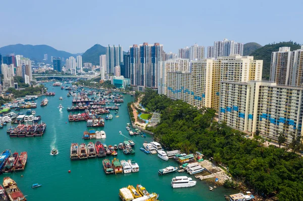 Aberdeen Hong Kong Mai 2019 Drohnenflug Über Den Fischereihafen Von — Stockfoto
