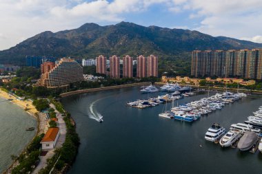 Tuen Mun, Hong Kong - 16 Mayıs 2019: Hong Kong altın sahilinin havadan görünümü