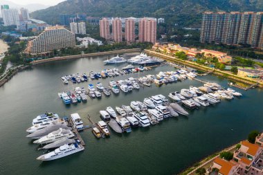 Tuen Mun, Hong Kong - 16 Mayıs 2019: Hong Kong altın sahilinin havadan görünümü