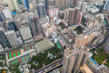Wong Tai Sin, Hong Kong - 17 Mayıs 2019: Hong Kong şehir merkezinin hava manzarası