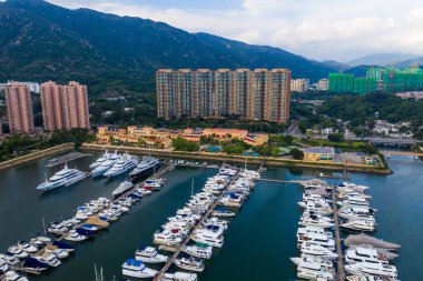 Tuen Mun, Hong Kong - 16 Mayıs 2019: Hong Kong altın sahilinin havadan görünümü