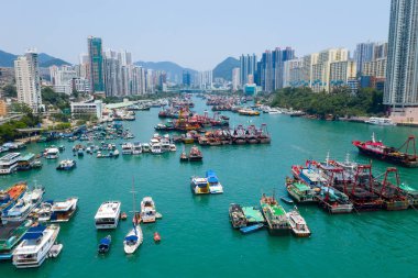 Aberdeen, Hong Kong - 12 Mayıs 2019: Hong Kong balıkçı limanının en iyi görünümü