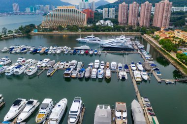 Tuen Mun, Hong Kong - 16 Mayıs 2019: Hong Kong altın sahilinin havadan görünümü