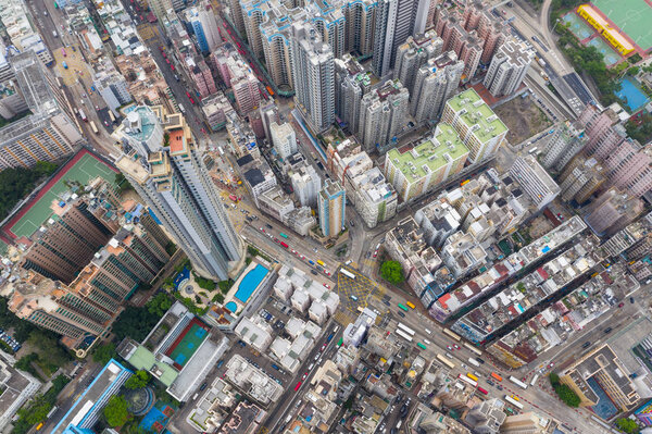 To Kwa Wan, Hong Kong - 17 May, 2019: Top view of Hong Kong residential district