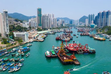 Aberdeen, Hong Kong - 12 Mayıs 2019: Hong Kong şehrinin en iyi görünümü