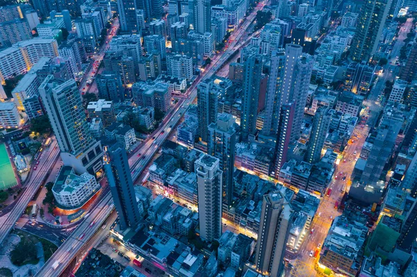 九龍市 2019年5月15日 夜の香港の航空写真 — ストック写真