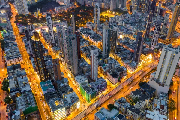 九龍市 2019年5月15日 夜の香港の航空写真 — ストック写真