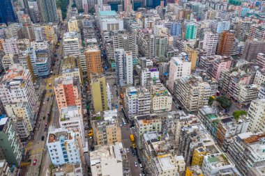 Sham Shui Po, Hong Kong - 06 Mayıs 2019: Hong Kong şehrinin havadan görünümü