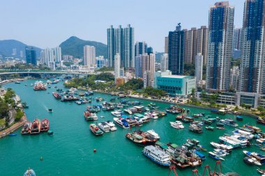 Aberdeen, Hong Kong - 12 Mayıs 2019: Hong Kong şehrinin en iyi görünümü