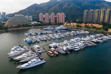 Tuen Mun, Hong Kong - 16 Mayıs 2019: Hong Kong tayfun barınağının havadan görünümü