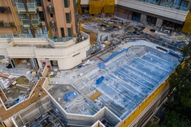 Lei Yue Mun, Hong Kong - 22 Mayıs 2019: Hong Kong'da yeni bina inşaatının en üst görünümü