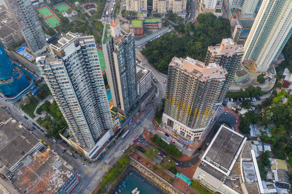 Lei Yue Mun, Hong Kong - 22 May 2019: Top view of Hong Kong city