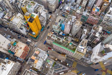 Sham Shui Po, Hong Kong - 06 Mayıs 2019: Hong Kong şehrinin havadan görünümü