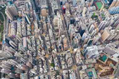 Mong Kok, Hong Kong - 09 Mayıs 2019: Hong Kong şehrinin havadan görünümü