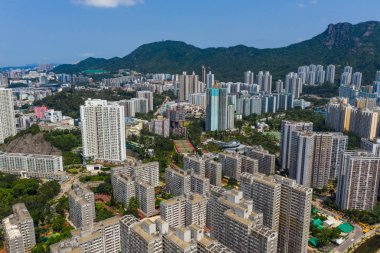 Wong Tai Sin, Hong Kong - 12 Mayıs 2019: Hong Kong şehrinin havadan görünümü