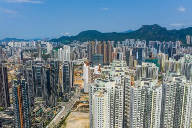 Kai Tak, Hong Kong - 12 Mayıs, 2019: Hong Kong şehrinin havadan görünümü