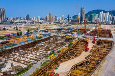 Kai Tak, Hong Kong - 12 Mayıs 2019: Hong Kong şantiyesinin en iyi görünümü