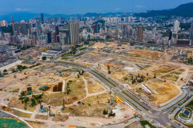 Kai Tak, Hong Kong - 12 Mayıs, 2019: Hong Kong şantiyesinin havadan görünümü