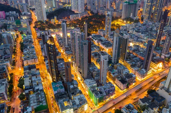 Kowloon City Hongkong Maja 2019 Widok Lotu Ptaka Hongkong Nocą — Zdjęcie stockowe