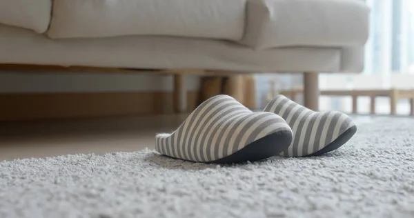 Grey Slippers Carpet Home — Stock Photo, Image