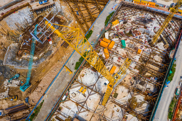 Kai Tak, Hong Kong - 12 May, 2019: Top view of Hong Kong construction site
