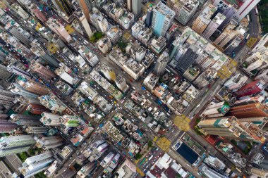 Mong Kok, Hong Kong - 09 Mayıs 2019: Hong Kong şehrinin havadan görünümü