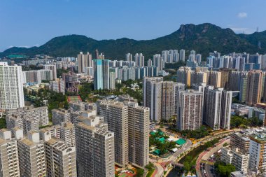 Wong Tai Sin, Hong Kong - 12 Mayıs 2019: Hong Kong şehrinin havadan görünümü