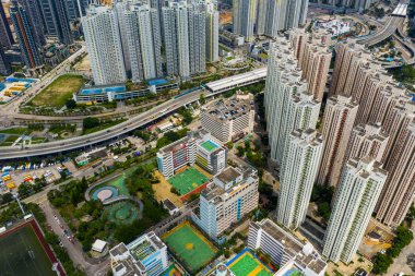 Kowloon Bay, Hong Kong - 12 Mayıs 2019: Hong Kong şehrinin en iyi görünümü