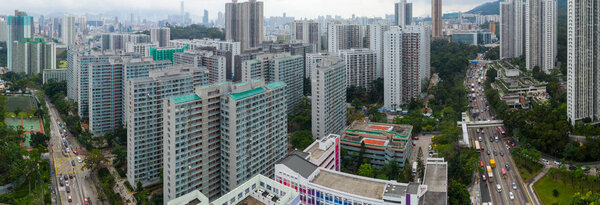 Lok Fu, Hong Kong - 17 May, 2019: Top view of Hong Kong downtown city