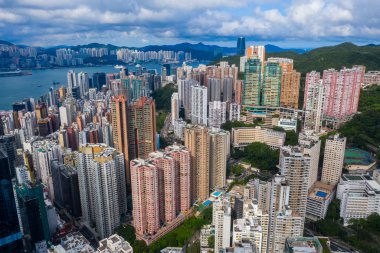 Central, Hong Kong - 01 Haziran 2019: Hong Kong şehrinin havadan görünümü