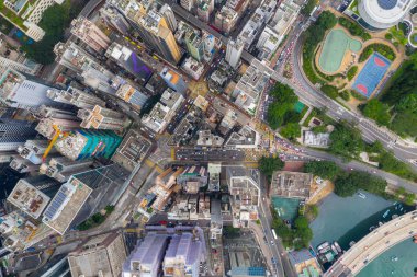 Tin Hau, Hong Kong - 01 Haziran 2019: Hong Kong şehrinin en iyi görünümü