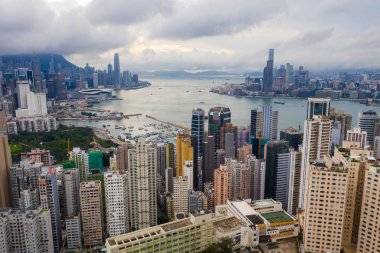 Hong Kong - 01 Haziran 2019: Hong Kong şehrinin en iyi görünümü